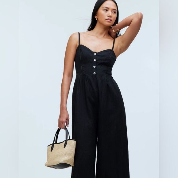 NWT Madewell Women's Sleeveless Wide-Leg Jumpsuit in 100% Linen Size 00 - Picture 6 of 8